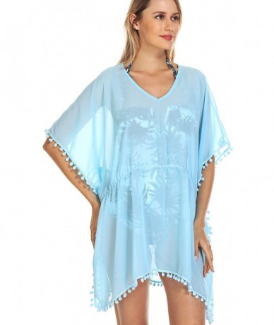 Cover-Ups Women's Chiffon Tassel Swimsuit Beach Bathing Suit Cover Ups Beachwear - Baby Blue - CK19463AOZW $19.40