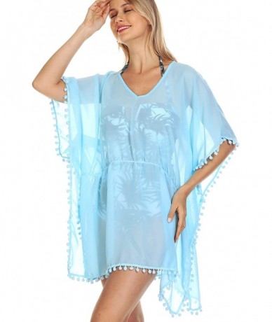 Cover-Ups Women's Chiffon Tassel Swimsuit Beach Bathing Suit Cover Ups Beachwear - Baby Blue - CK19463AOZW $19.40