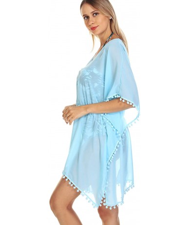 Cover-Ups Women's Chiffon Tassel Swimsuit Beach Bathing Suit Cover Ups Beachwear - Baby Blue - CK19463AOZW $19.40