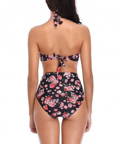 Sets Women High Waisted Bikini Set Lace Up Two Piece Swimsuits - Black Floral - CP18SK4AYNX $32.67