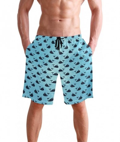 Board Shorts Men's Swim Trunks Vintage Peacock Art Quick Dry Beach Board Shorts with Pockets - Blue Whale - CE18QOQCZ4Q $51.29