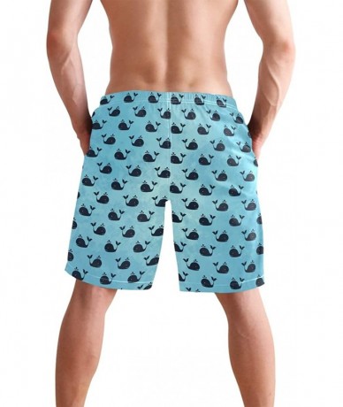 Board Shorts Men's Swim Trunks Vintage Peacock Art Quick Dry Beach Board Shorts with Pockets - Blue Whale - CE18QOQCZ4Q $51.29