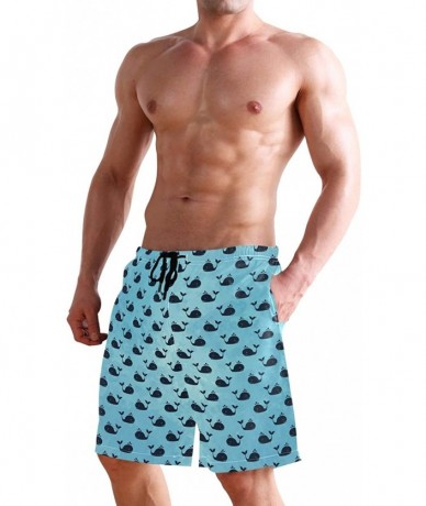 Board Shorts Men's Swim Trunks Vintage Peacock Art Quick Dry Beach Board Shorts with Pockets - Blue Whale - CE18QOQCZ4Q $51.29