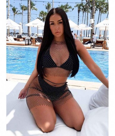 Cover-Ups Women Rhinestone Mesh Dress See Through Cover up Crop Tops Sexy Nightclub Fishnet Bikini Rave Festival Fashion Body...