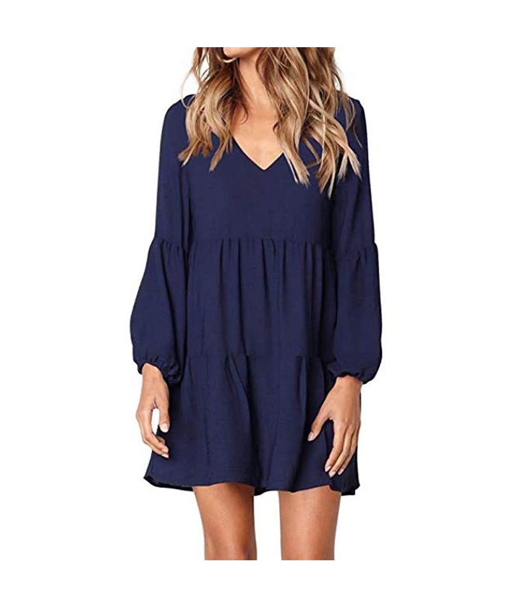 Cover-Ups Women's Flowy Sundress Flared Tunic Dress - Blue2 - C718UZU5ZCR $27.40