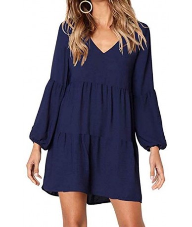 Cover-Ups Women's Flowy Sundress Flared Tunic Dress - Blue2 - C718UZU5ZCR $27.40