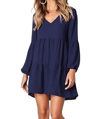 Cover-Ups Women's Flowy Sundress Flared Tunic Dress - Blue2 - C718UZU5ZCR $27.40