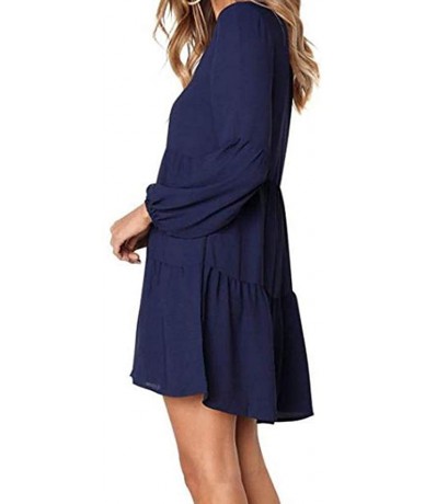 Cover-Ups Women's Flowy Sundress Flared Tunic Dress - Blue2 - C718UZU5ZCR $27.40