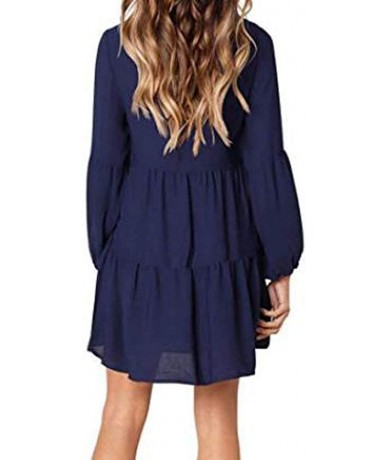 Cover-Ups Women's Flowy Sundress Flared Tunic Dress - Blue2 - C718UZU5ZCR $27.40