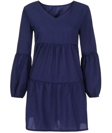 Cover-Ups Women's Flowy Sundress Flared Tunic Dress - Blue2 - C718UZU5ZCR $27.40