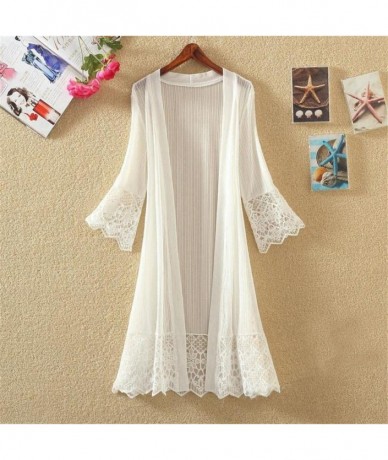 Cover-Ups Plus Size Lace Cardigan for Women Long Loose Shawl Kimono Top Cover Up Beachwear - Z White - CN18H5D63TC $28.04