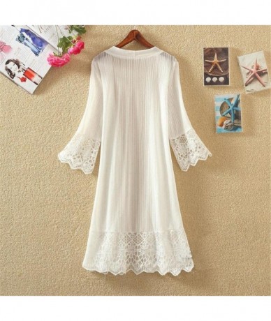 Cover-Ups Plus Size Lace Cardigan for Women Long Loose Shawl Kimono Top Cover Up Beachwear - Z White - CN18H5D63TC $28.04