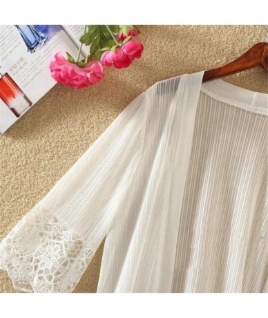 Cover-Ups Plus Size Lace Cardigan for Women Long Loose Shawl Kimono Top Cover Up Beachwear - Z White - CN18H5D63TC $28.04