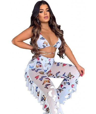 Sets Women's Bikini Ruffle Beach Jumpsuits - Sexy See Through Mesh Tie Dye Two Piece Outfits - White Butterfly - CL19EK2SA0X ...