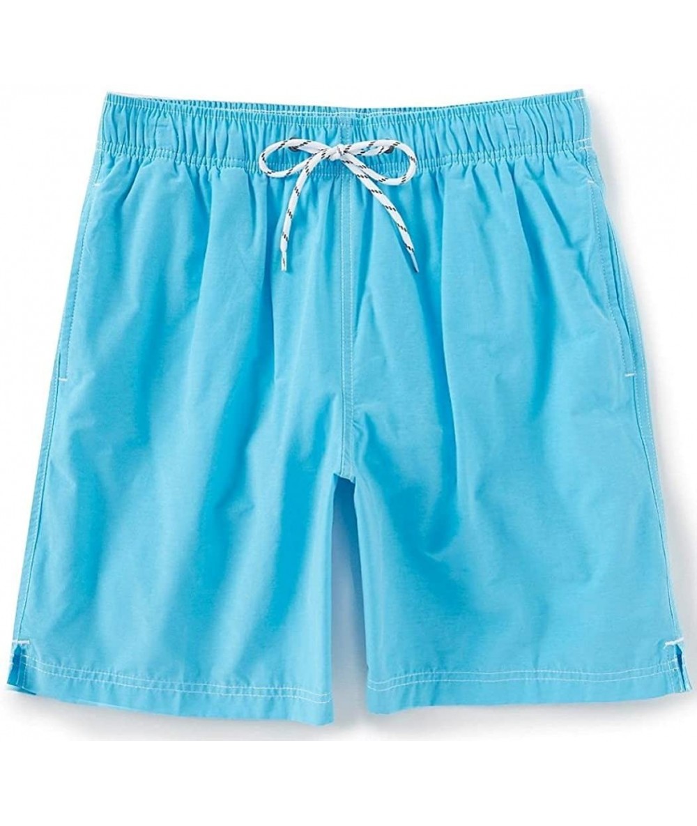 Trunks Men's Big & Tall Solid Color Swim Trunks - Blue Aqua - CE18OWXS6IO $48.69