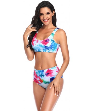 Sets Swimsuits for Women Two Piece Tie-dye Bathing Suits with High Waisted Bottom Bikini Set - Red - CE190E8KI6R $34.84