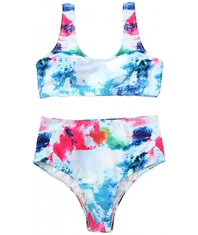 Sets Swimsuits for Women Two Piece Tie-dye Bathing Suits with High Waisted Bottom Bikini Set - Red - CE190E8KI6R $34.84