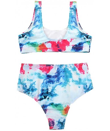 Sets Swimsuits for Women Two Piece Tie-dye Bathing Suits with High Waisted Bottom Bikini Set - Red - CE190E8KI6R $34.84