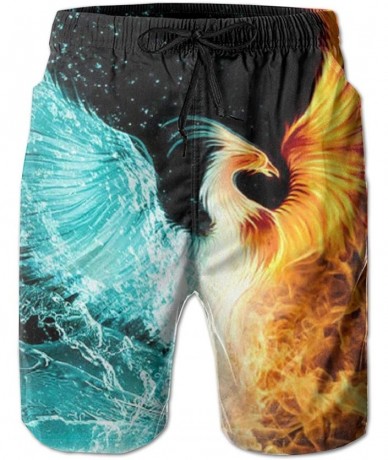 Board Shorts Tiger Roar Mens Casual Boardshort Quick Dry Board Shorts - Ice Water Fire Flame Phoenix Bird Art - CI197HZQHX6 $...