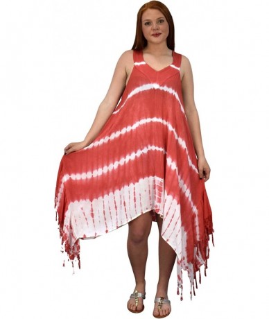 Cover-Ups Womens Batik Tie Dye Asymmetric Hem Caftan Tunic Dress Cover up - Tie Dye Coral - CT184ID8C8Z $34.80