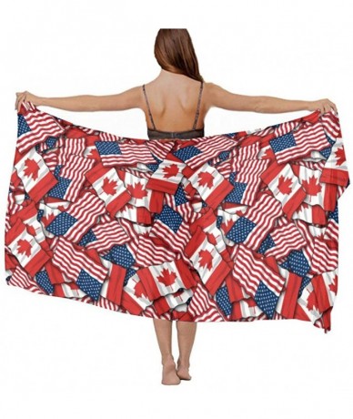 Cover-Ups Women Luxury Chiffon Swimwear Cover Up- Oversize Beach Sarong Shawl Wrap - Canadian American Flag Pattern - CQ19C4W...