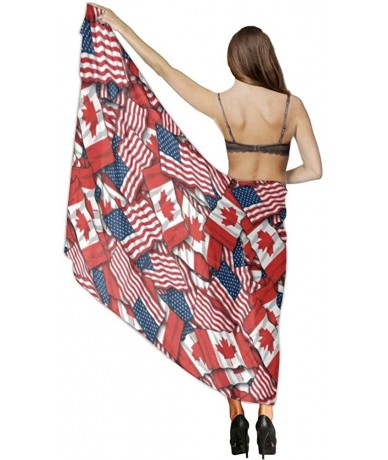 Cover-Ups Women Luxury Chiffon Swimwear Cover Up- Oversize Beach Sarong Shawl Wrap - Canadian American Flag Pattern - CQ19C4W...