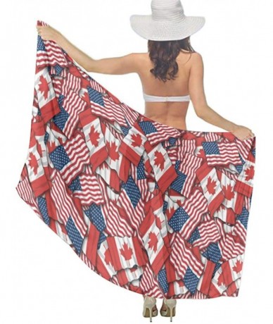 Cover-Ups Women Luxury Chiffon Swimwear Cover Up- Oversize Beach Sarong Shawl Wrap - Canadian American Flag Pattern - CQ19C4W...