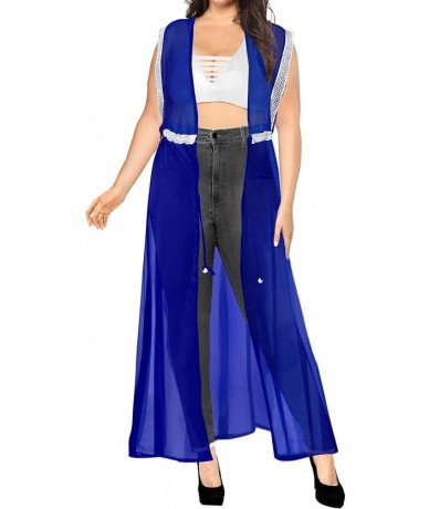 Cover-Ups Womens Beach Kimono Cardigan Open Front Swimwear Cover Up Solid Plain - Summer Blue_b478 - CD188K222QT $38.86