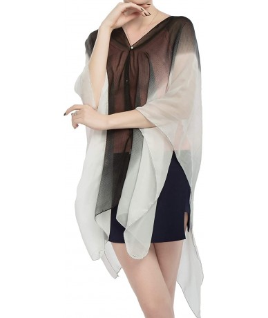 Cover-Ups Women's Chiffon Scarve Shawls Wraps Floral Poncho Bikini Cover up Tops - Stripe Black - CA18SX3NEUU $24.31