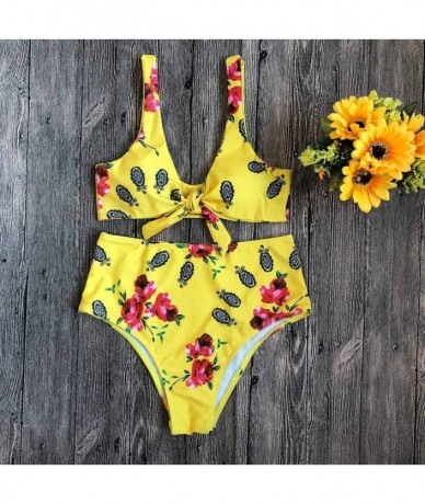 Sets Swimwear for Womens Sexy Polyester Swimming Floral Printed 2 Pieces Bathing Suit Beachwear Swimsuit Bikini Yellow - C818...