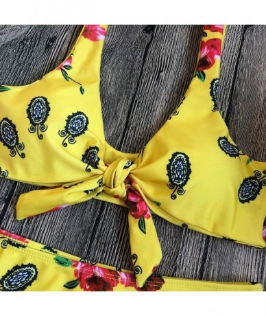 Sets Swimwear for Womens Sexy Polyester Swimming Floral Printed 2 Pieces Bathing Suit Beachwear Swimsuit Bikini Yellow - C818...