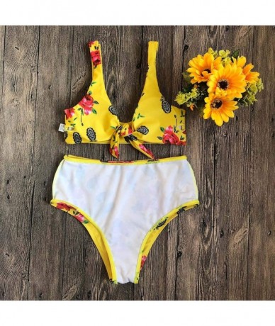 Sets Swimwear for Womens Sexy Polyester Swimming Floral Printed 2 Pieces Bathing Suit Beachwear Swimsuit Bikini Yellow - C818...