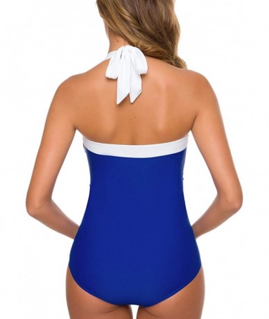 One-Pieces Women One Piece Maternity Shirred Tank Swimsuits Vintage Ruched Swimwear Plus Size Pregnancy Beachwear - C Blue+wh...