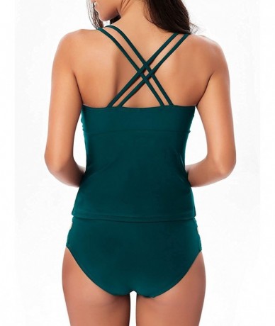 Sets Womens Tankini Swimsuits V Neck Criss Cross Back Tankini Set Tummy Control Two Piece Bathing Suits - Green - C6197R5NQ5K...