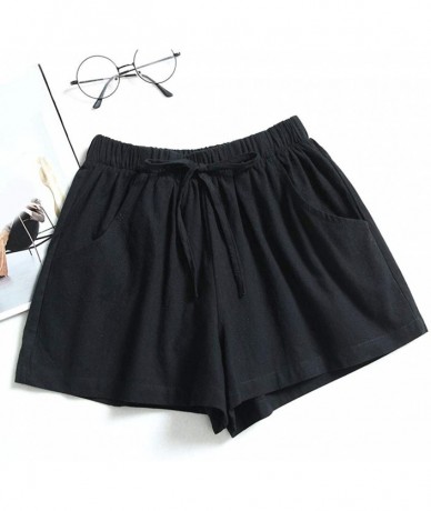 Board Shorts Pocketed Drawstring Loose Fit Shorts for Women Plus Size - Black - CL199NC9L8E $23.92