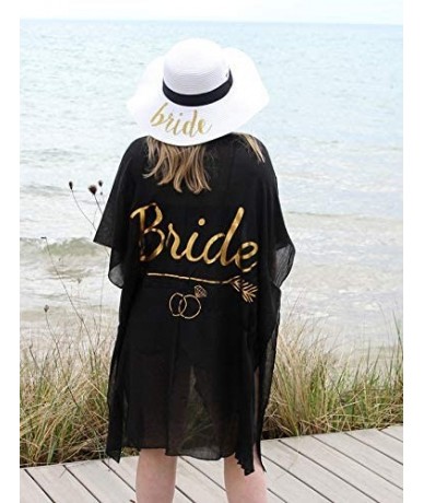 Cover-Ups Womens Beach Sun Hat Cover Up Bridal Bride Tribe Maid of Honor Bundle - Bride - White Hat/Black Cover Up - CS18SR0X...