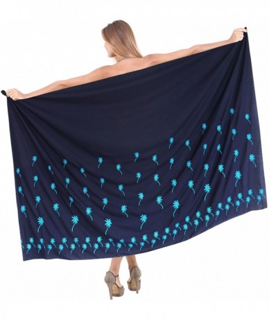 Cover-Ups Women's Swimsuit Cover Up Sarong Bikini Pareo Beach Wrap Embroidered - Navy Blue_l573 - C112J62GMOH $25.78