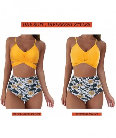 Sets Women Wrap Bikini Set Push Up High Waisted 2 Piece Swimsuits - 87 Yellow Floral - CP193QMQQDR $50.19