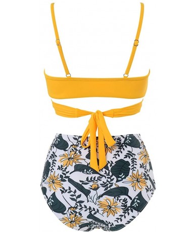 Sets Women Wrap Bikini Set Push Up High Waisted 2 Piece Swimsuits - 87 Yellow Floral - CP193QMQQDR $50.19