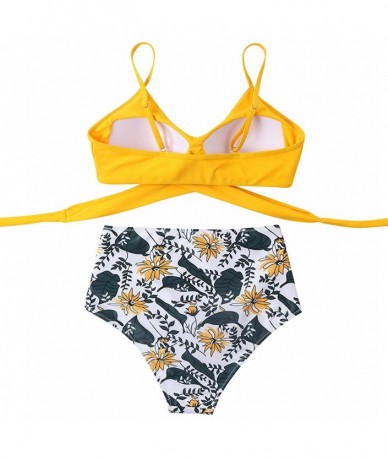 Sets Women Wrap Bikini Set Push Up High Waisted 2 Piece Swimsuits - 87 Yellow Floral - CP193QMQQDR $50.19