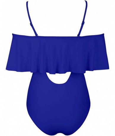 One-Pieces Women's Sexy One Piece Lace Up Ruffled Off Shoulder Flounce Swimsuits - B-royalblue - C7188OC7543 $36.37