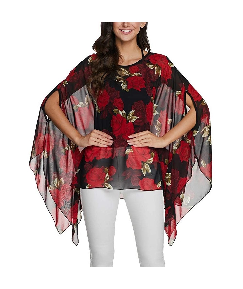 Cover-Ups Batwing Tops for Women Summer Bohemian Chiffon Blouse Floral Loose Shirt Beach Tunic Tops - 02-066 - CT194KDL7QM $2...