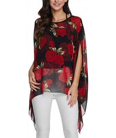 Cover-Ups Batwing Tops for Women Summer Bohemian Chiffon Blouse Floral Loose Shirt Beach Tunic Tops - 02-066 - CT194KDL7QM $2...