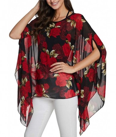 Cover-Ups Batwing Tops for Women Summer Bohemian Chiffon Blouse Floral Loose Shirt Beach Tunic Tops - 02-066 - CT194KDL7QM $2...