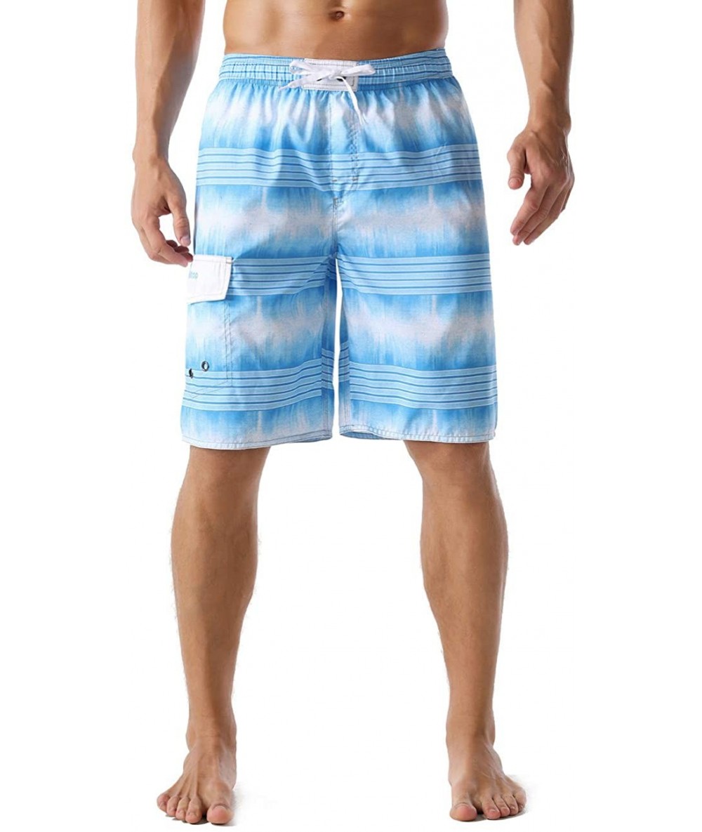 Board Shorts Men's Swim Trunks Colortful Striped Beach Board Shorts with Lining - Light Blue-2 - C518R9L0QHO $36.87