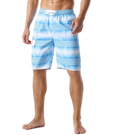 Board Shorts Men's Swim Trunks Colortful Striped Beach Board Shorts with Lining - Light Blue-2 - C518R9L0QHO $36.87