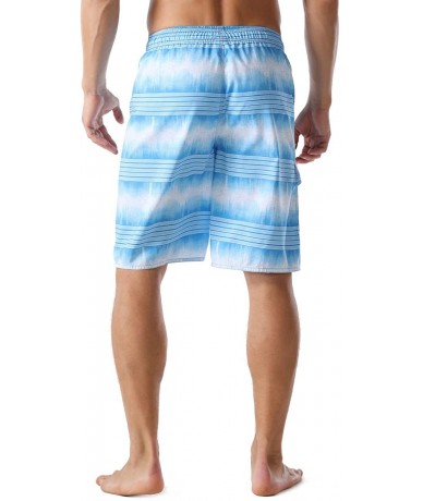 Board Shorts Men's Swim Trunks Colortful Striped Beach Board Shorts with Lining - Light Blue-2 - C518R9L0QHO $36.87