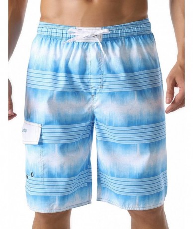 Board Shorts Men's Swim Trunks Colortful Striped Beach Board Shorts with Lining - Light Blue-2 - C518R9L0QHO $36.87