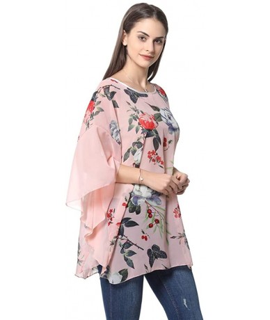 Cover-Ups Women's Chiffon Blouse Top Floral Printed Batwing Sleeve Caftan Poncho Tunic Beach Coverup - 319 - CH18ERTN6LA $27.62