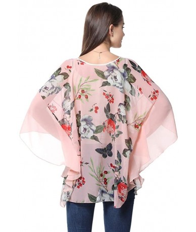 Cover-Ups Women's Chiffon Blouse Top Floral Printed Batwing Sleeve Caftan Poncho Tunic Beach Coverup - 319 - CH18ERTN6LA $27.62